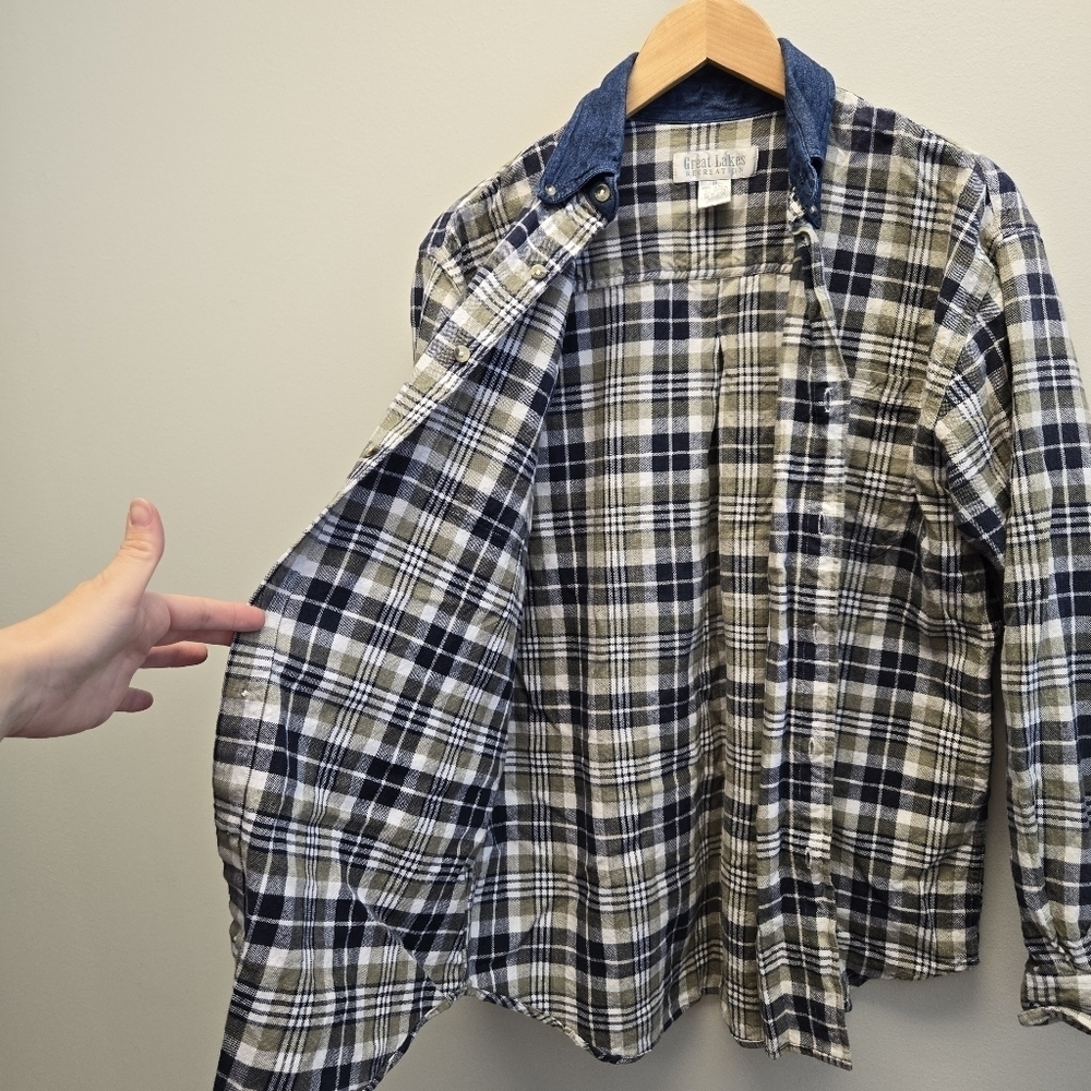Vintage Medium Great Lakes Recreation Plaid Denim Button Cotton Shirt - Picture 6 of 6